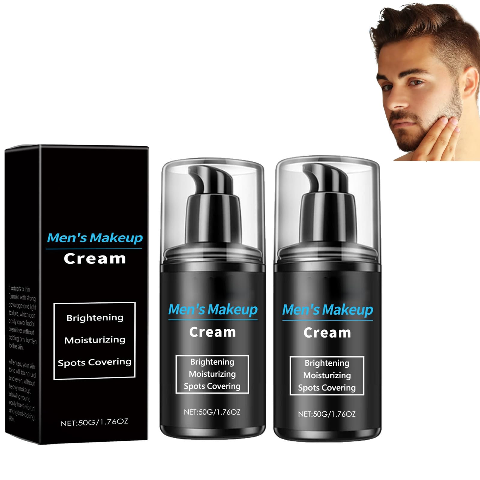 Correttore Da Uomo, Correttore Da Trucco per Uomo, Crema Idratante Viso Uomo, Men's Makeup Cream, Men Lazy Cream, Idrata, Illumina E Schiarisce Il Tono Della Pelle, 2PCS