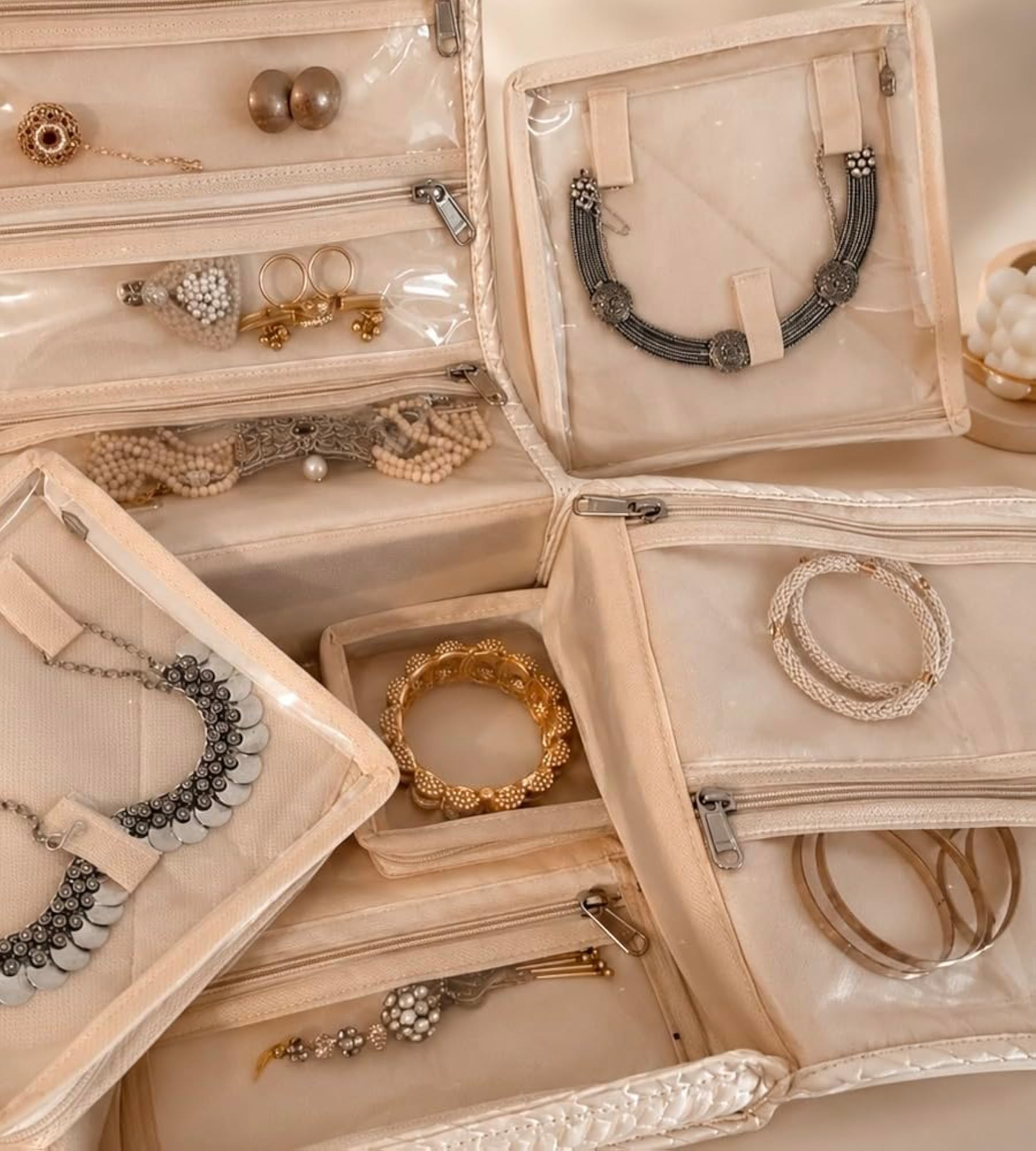 Foldable Jewellery Organizer with Multiple Compartments