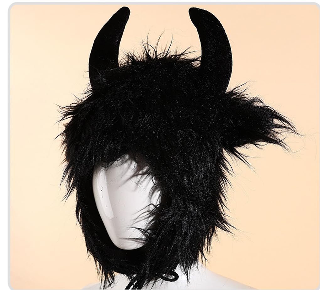 Adults Halloween Cosplay Party Headwear Ox Horn Hat Funny Halloween Costume Role Play Bull Hat, Black - Image 4