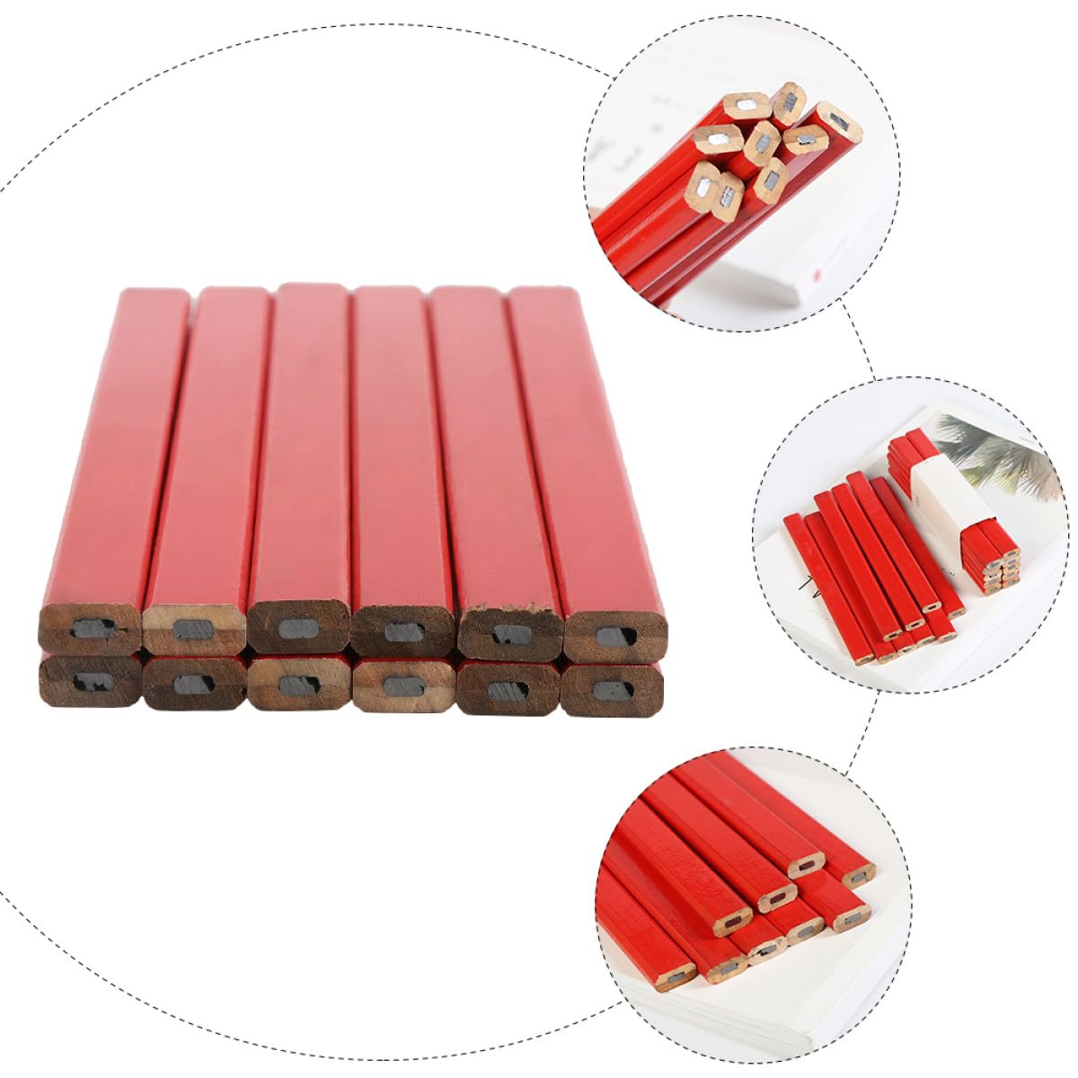 VALICLUD 72 Matite da Carpentiere Legno Ottagonali Rosse per Scrittura su Superfici Ruvide, Resistente e Antiscivolo, per Edilizia e Falegnameria