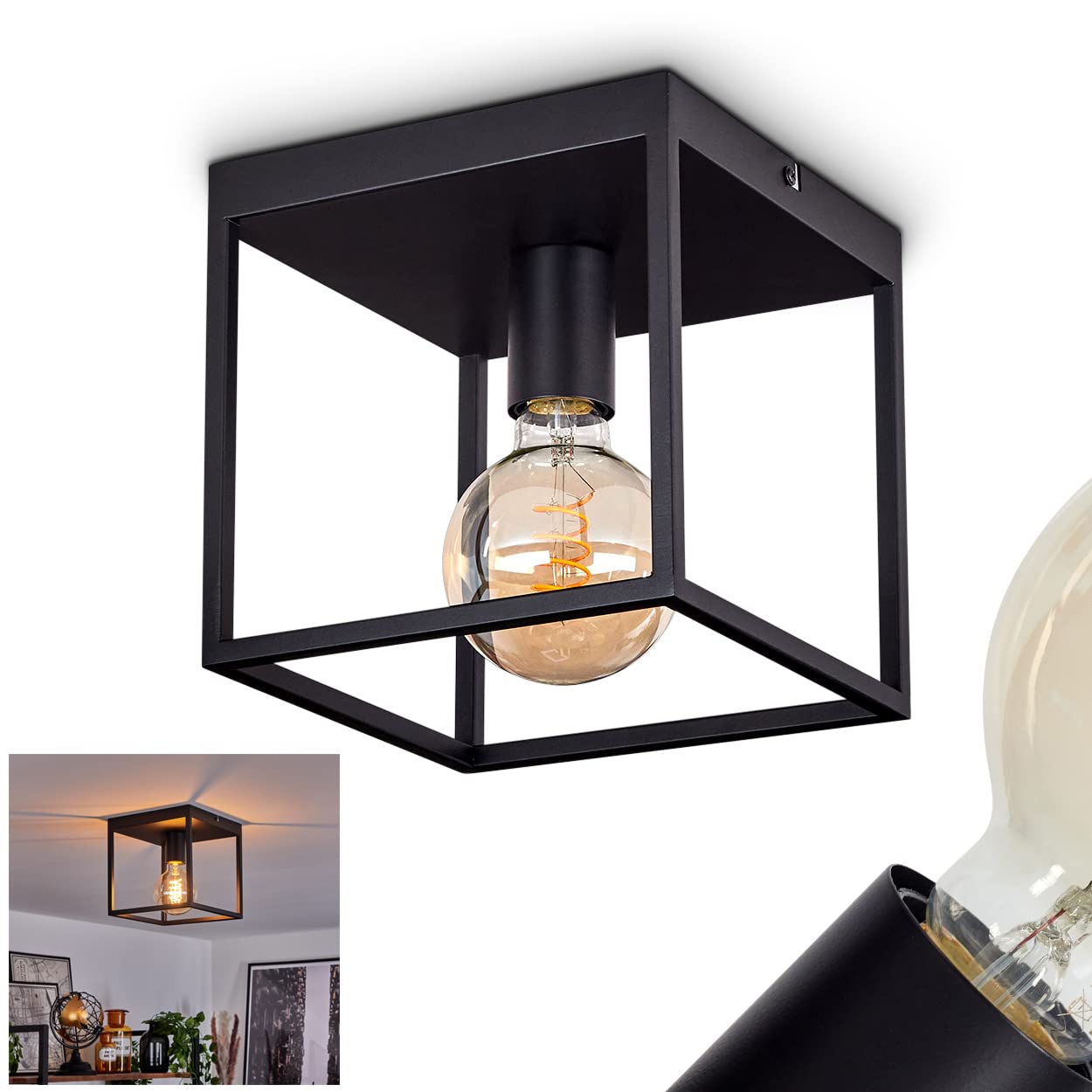 Plafoniera Malao, lampada da soffitto angolare in metallo in nero, luce moderna con effetto reticolo, 1 x E27, senza lampadina/e