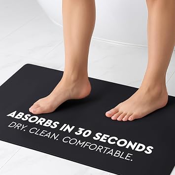 Homergy Bath Mat Super-Absorbent & Quick-Dry Poolside Mat & Outdoor Shower Mat with Non-Slip Rubber Backing, Machine Washable & Odor Resistant 20x32 in, Black