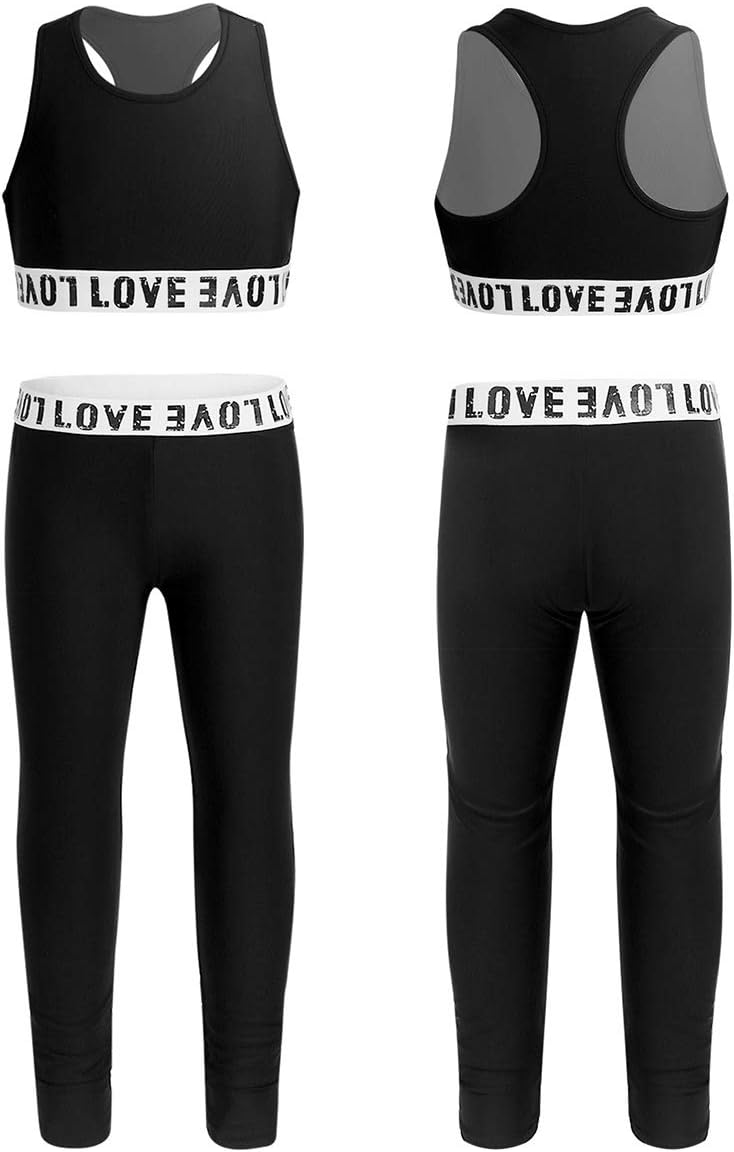 iiniimChildren Girls Two-Piece Gymnastics Tracksuit Dance Outfit Sleeveless Workout Tanks Crop Top with Leggings Set