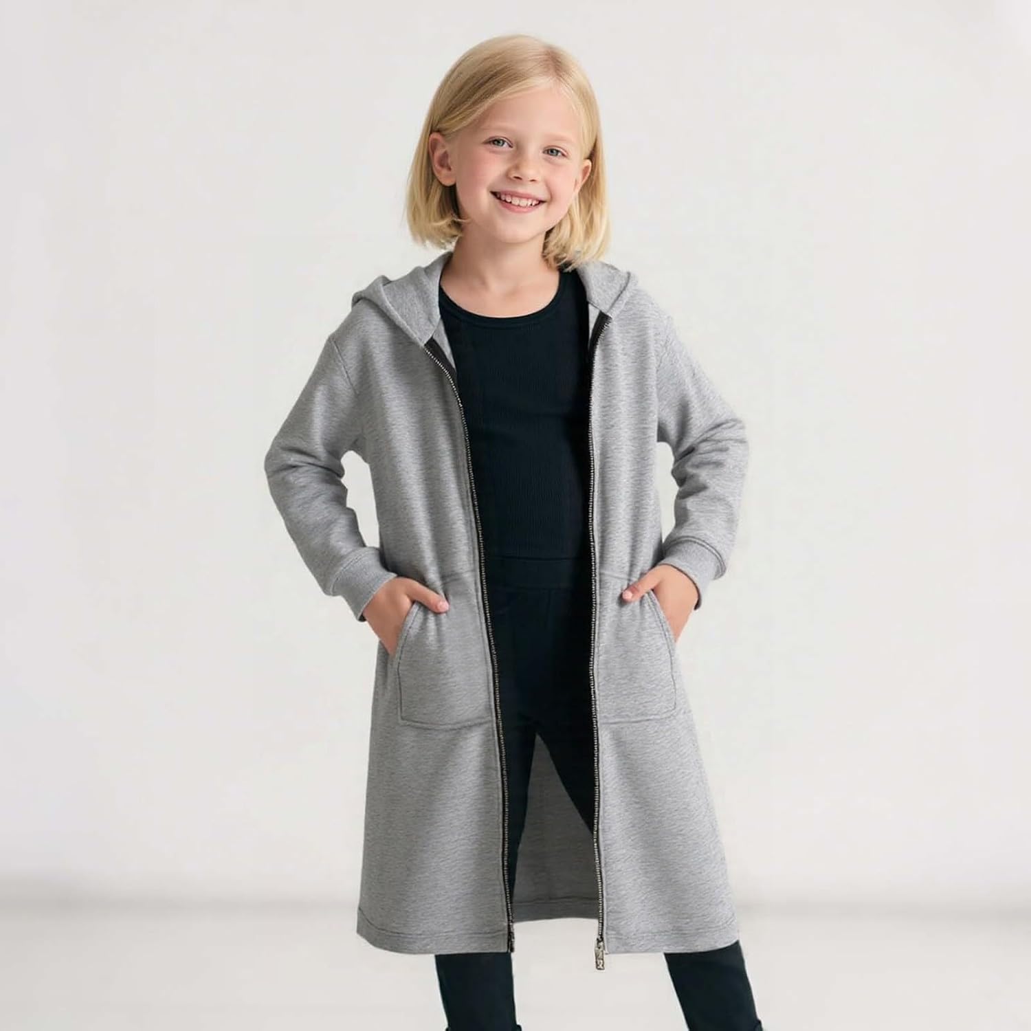 Toddler Zip Up Sweatshirt Long Sleeve Solid Zipper Hooded Sweatshirts Unisex Youth Sports Back To School Outfit With Pockets
