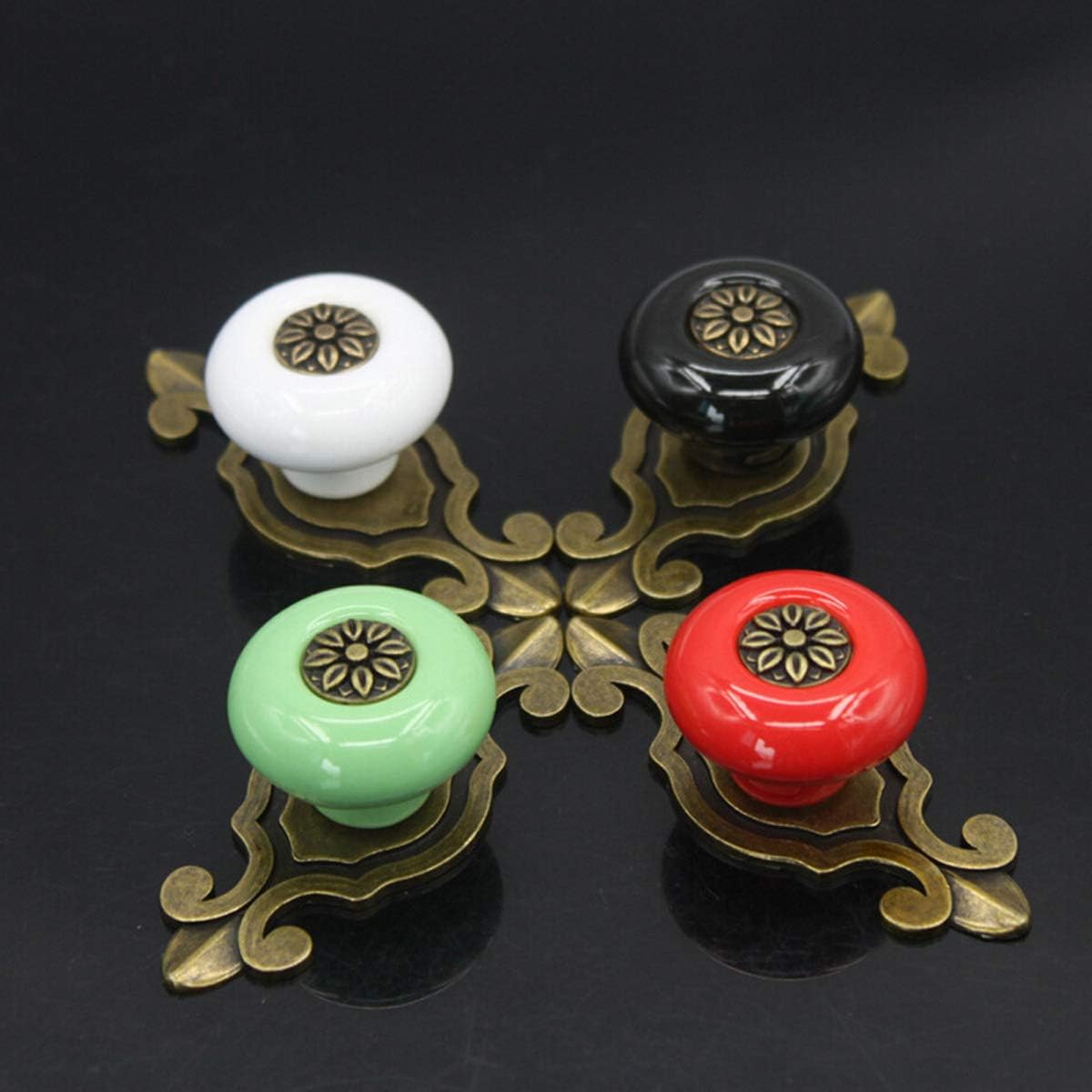 HUAMULAN 10 Pack Retro Ceramic Knobs,Vintage Dresser Kitchen Petal Cabinet Pulls Zinc Alloy Base Back Plate Cupboard Wardrobe Drawer Door Handles,Bronze+White