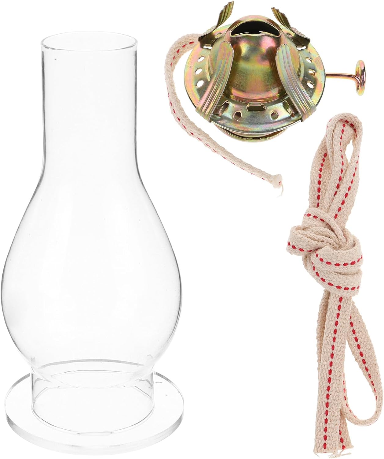 Oil Lamp Metal Base Burner with Kerosene Regulator and 1m Wick Set, Vintage Four-Claw Oil Lamp Fitting with Glass Dome Shade for Home Décor and Housewarming