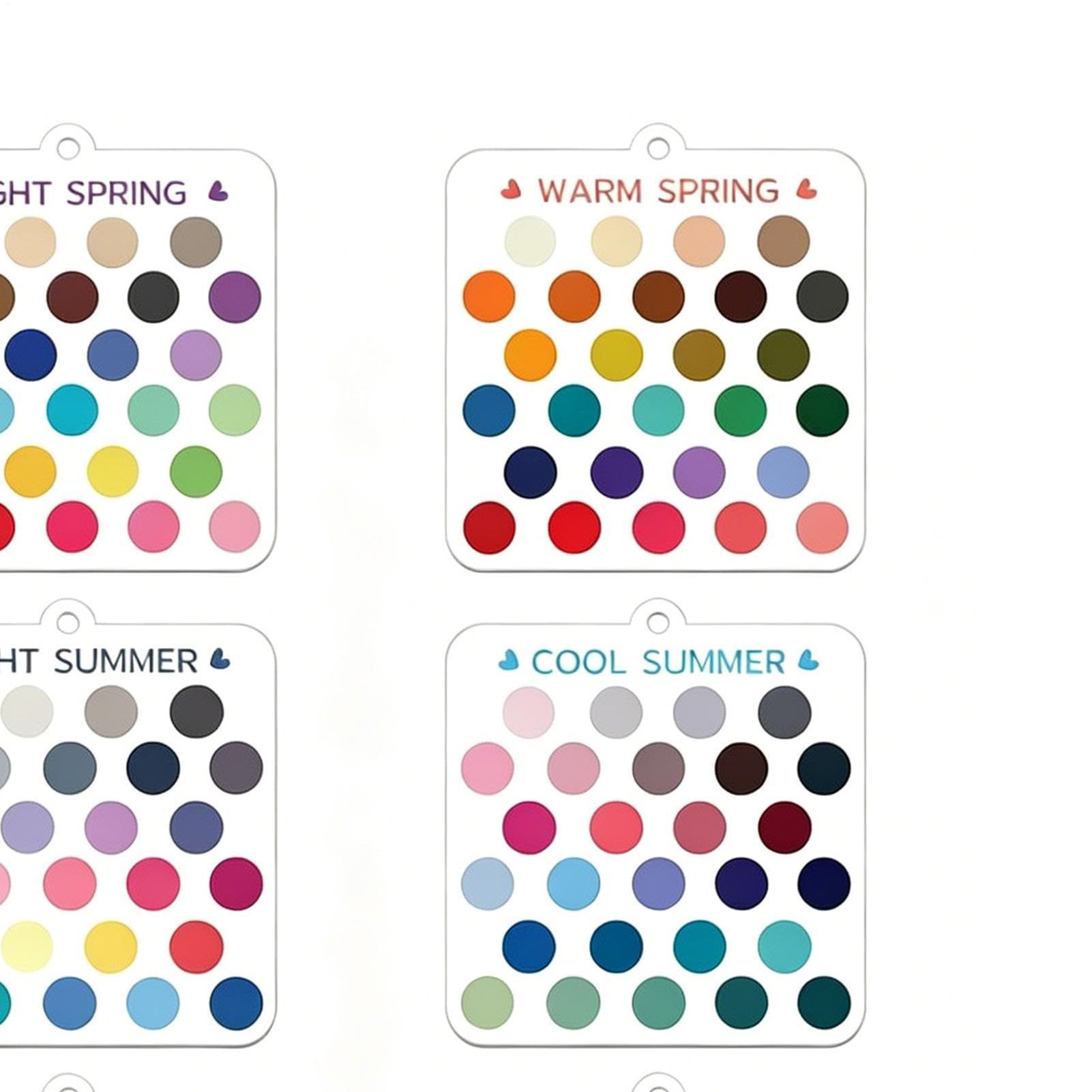 Cartes de sélection de couleurs saisonnières, lot de 12 pièces en acrylique portable, cartes à motifs de couleurs avec organiseur de porte-clés, guide pratique pour vêtements, rouge à lèvres, fard à
