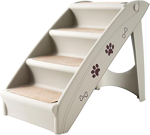 Escalera antideslizante, escaleras para perros para cama alta, escalera plegable, con alfombrilla de felpa, fácil de ir a la cama y sofá, para