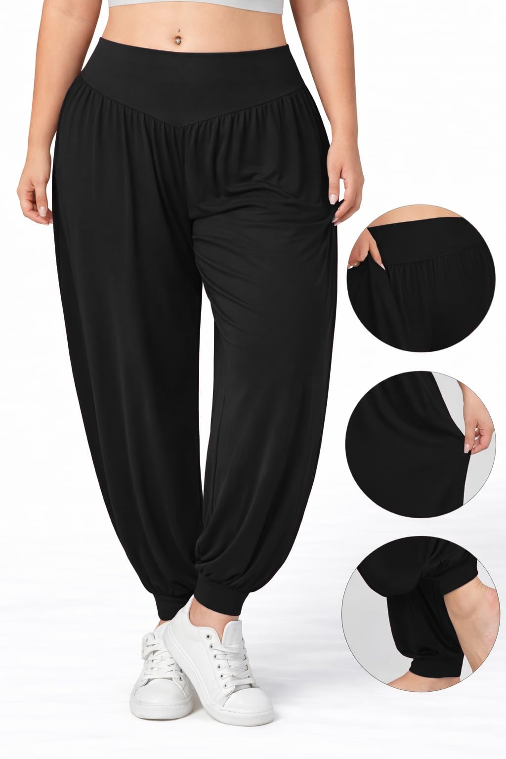Generisch Damen Haremshose Große Größen aus weicher Modal-Baumwolle – Boho Yogahose, Elastische Sport- & Tanzhose, Bequeme Freizeithose,1XL-5XL