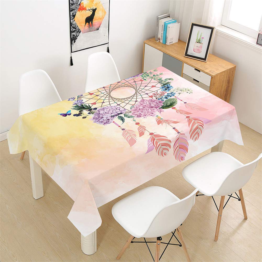 Morbuy Tischdecke Rechteckig, Wasserdicht & Abwischbar - 140x260 Cm, 3D Traumfänger Druck - Lotuseffekt, Grünes Blatt Design
