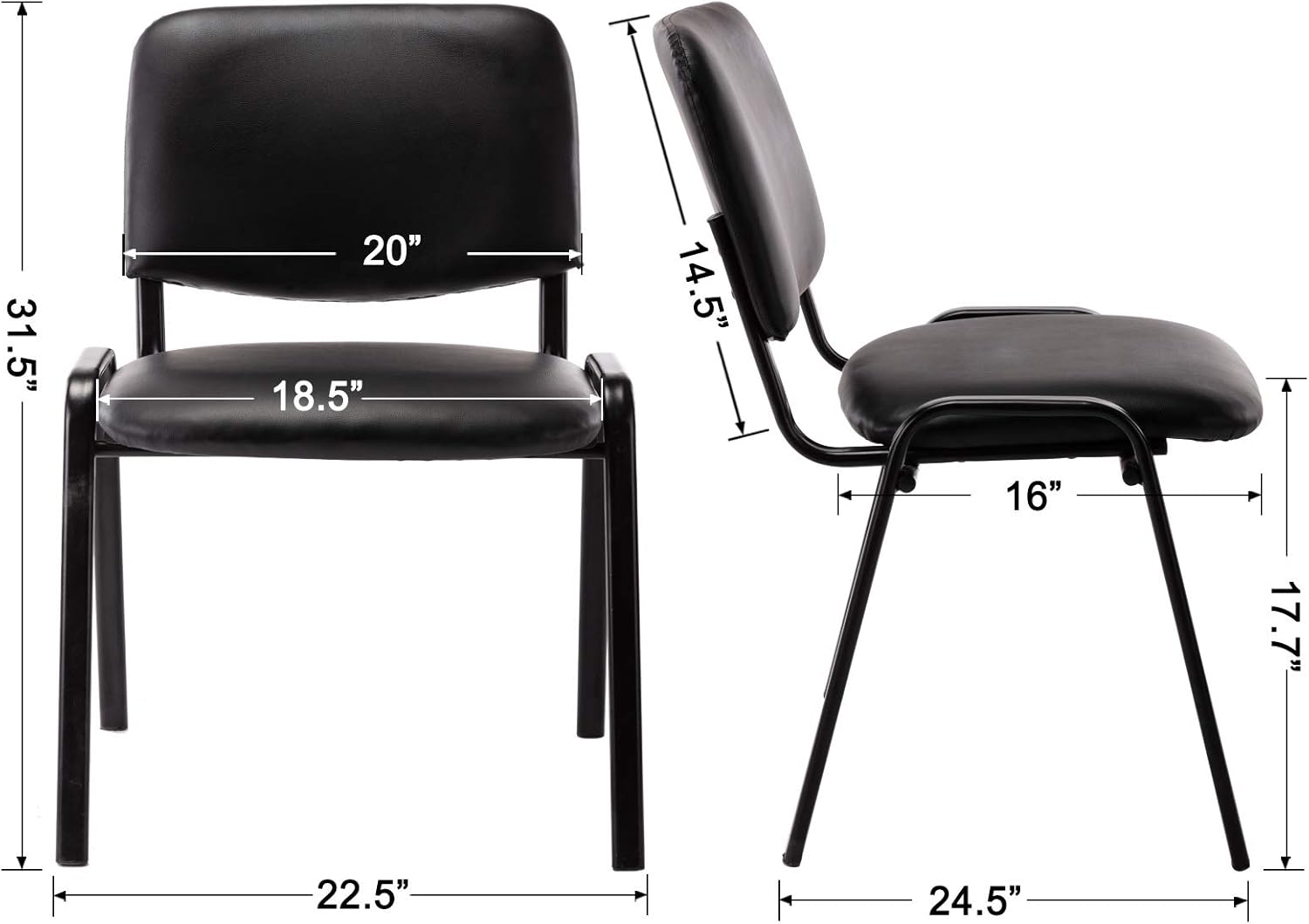 Set of 5 Stackable Chairs, Vinyl Leather Stackable Guest Chairs with Metal Frames, for Office, Reception Area, Hotel, Conference Room, Seminars, Training Room, Community Centers and Home, Black : Office Products
