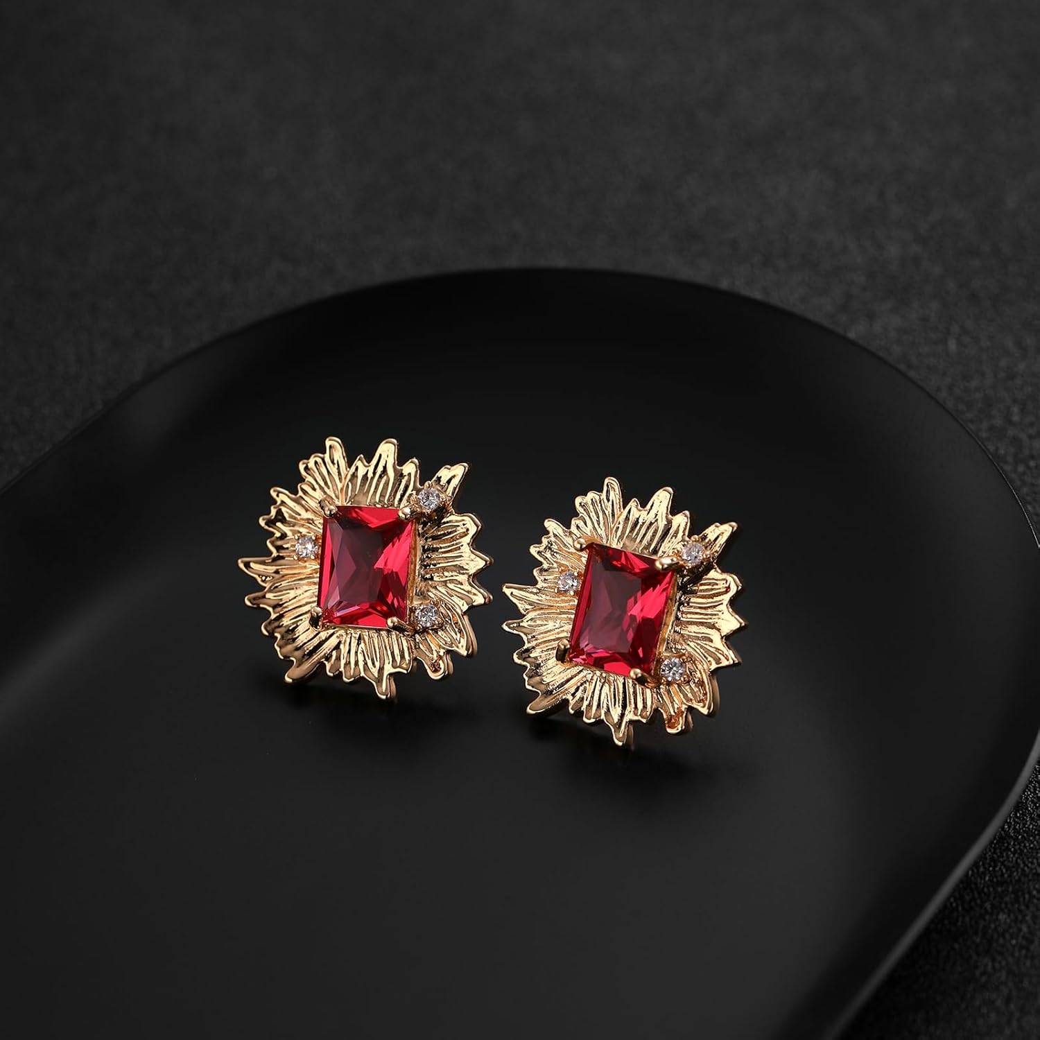 Vintage Chunky Gold Cubic Zirconia Statement Button Earrings Studs,Hypoallergenic Dainty Large 14k Gold Plated CZ Stud Earrings for Women - Image 5