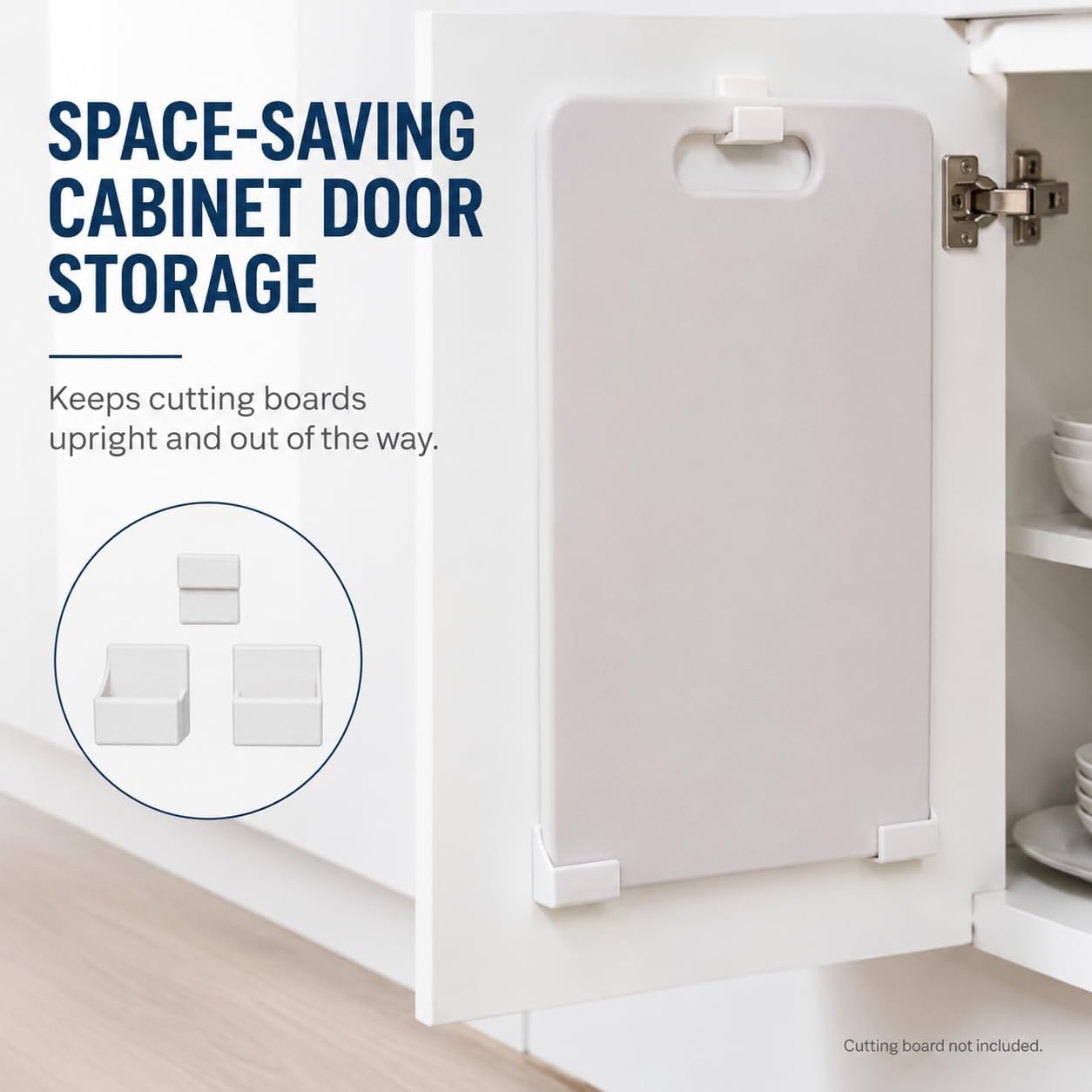 Vertical Cutting Board Holder for Cabinet Door – Over the Door Clip-On Organizer | No Drill Kitchen Storage Rack | Space-Saving Inside Cabinet Mount for Chopping Boards