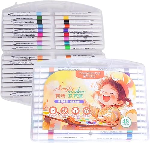 48 Colors Acrylic Markers Paint Pens, Marking Pen Coloring, Brush Tip Paint Marker For Painting, Art Marker Pen Set For Kids - White