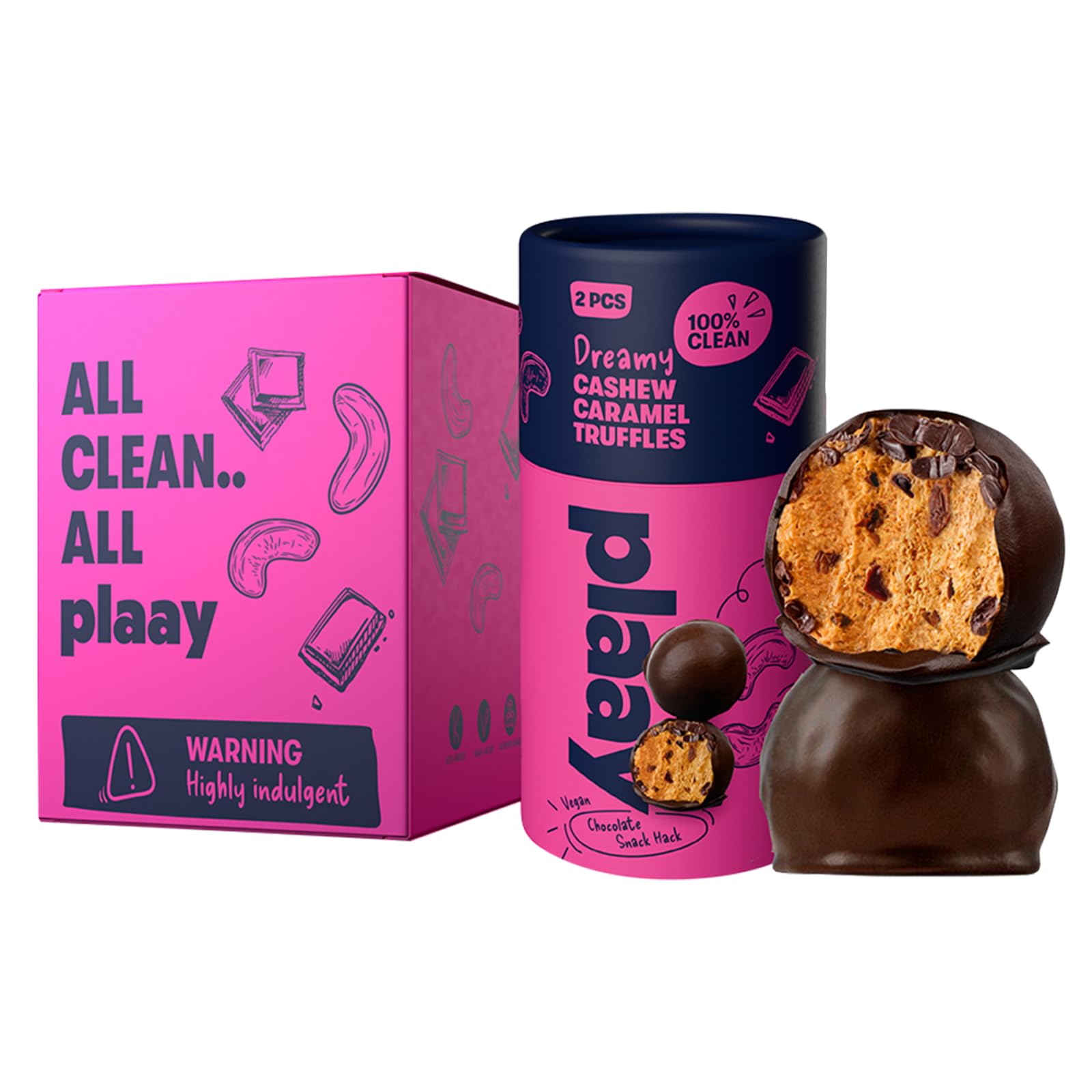 Plaay Cashew Caramel Chocolate Truffles | Premium Quality 71% Dark Chocolate | Vegan | Keto Friendly | Gluten Free | No Added Sugar | 100% Clean Ingredients | Healthy Snack | 10 x 30g