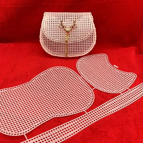 Image of Allazone 37 PCS Clear Mesh Canvas Sheets for Embroidery, Mesh Sheets with 2 Color Acrylic Yarn for DIY Sewing Bag