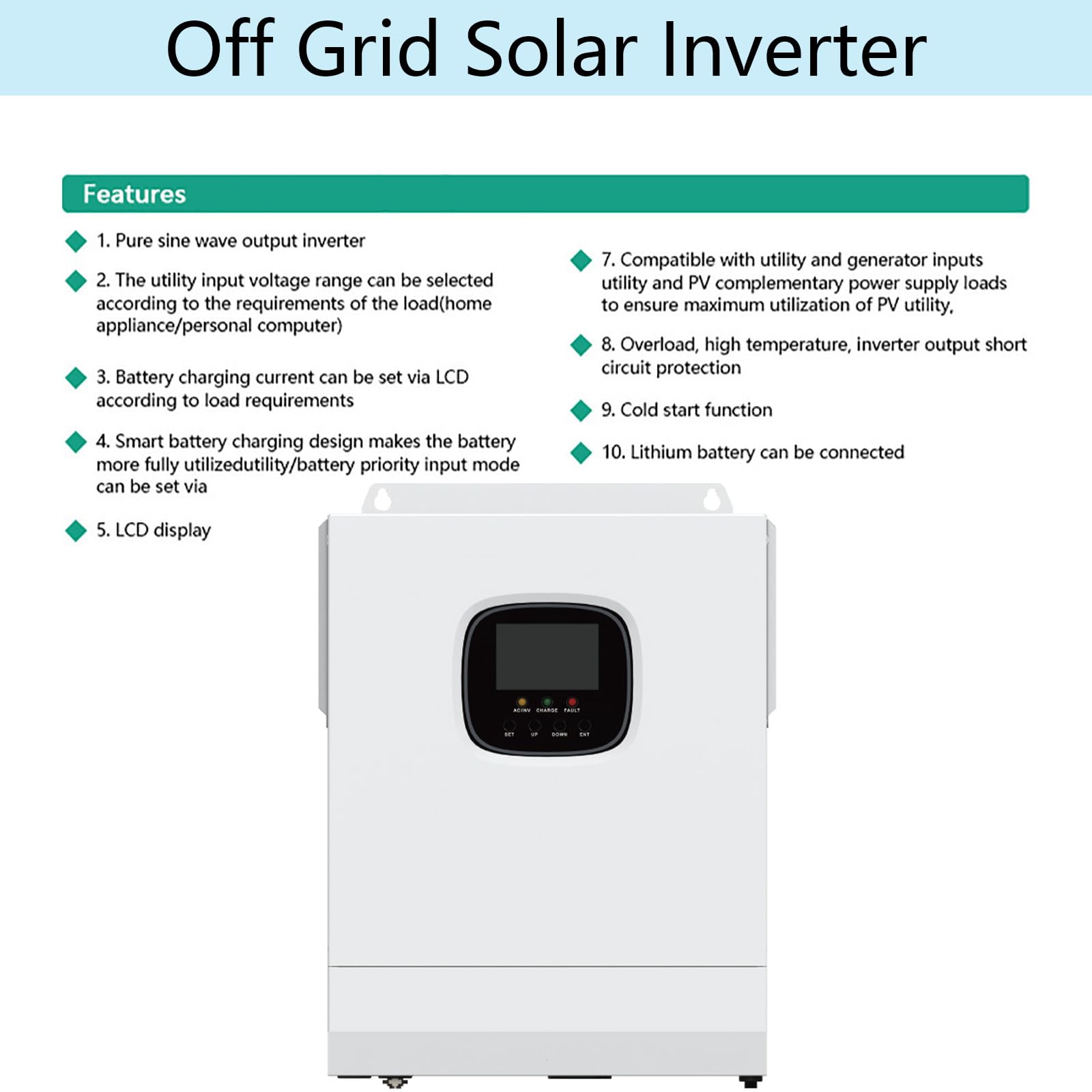 Inverter Solare a Onda Sinusoidale Pura da 3000 W CC 24 V, Caricabatterie Solare MPPT da 60 A e Caricabatterie per Batterie CA da 60 A, Inverter Solare Ibrido con Uscita CA,110V