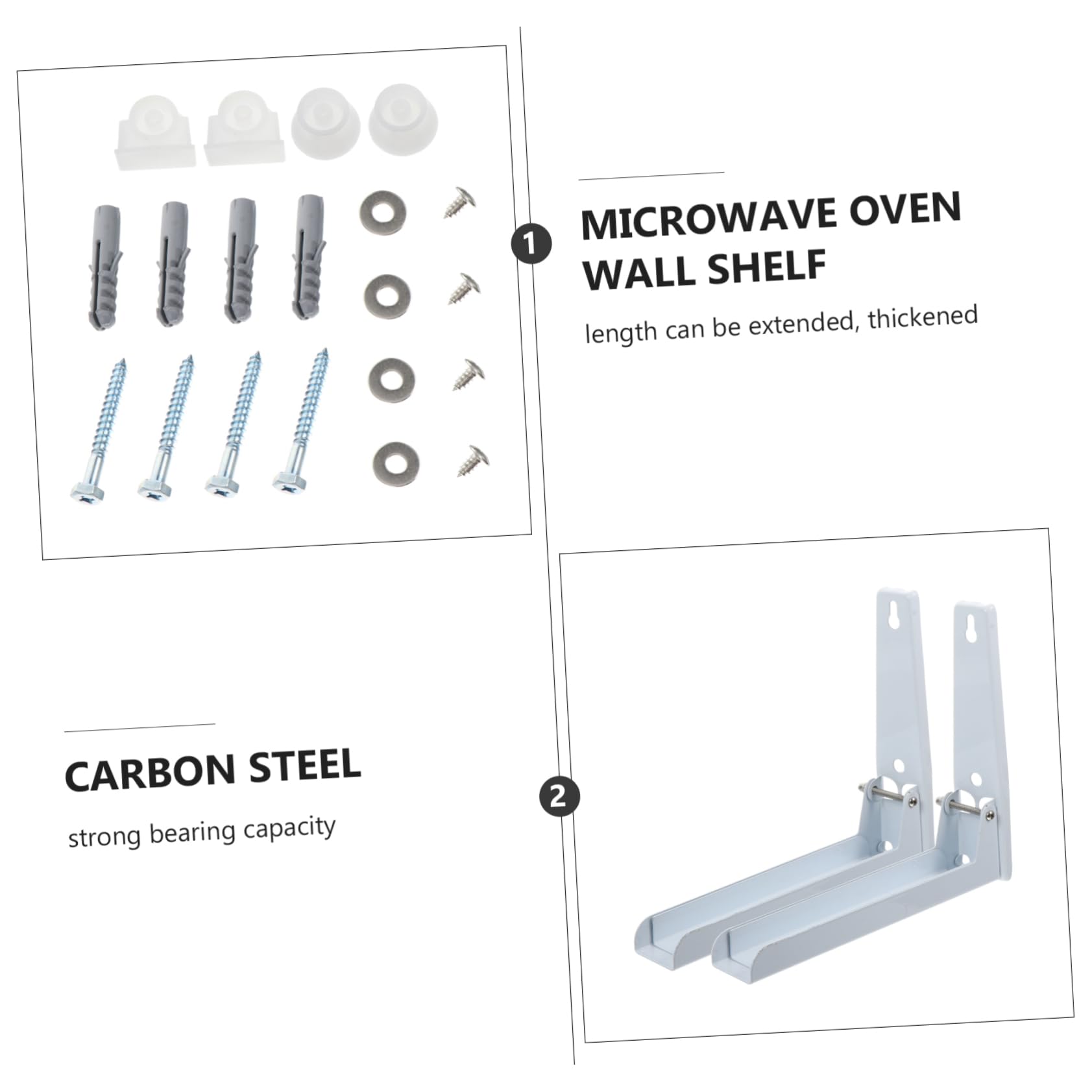 Mikikit Support Mural Extensible Pliable pour Micro-Ondes, Étagère Cuisine en Acier au Carbone, Blanc, Capacité 40kg, Accessoires Complets