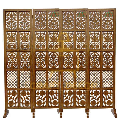 Image of Wooden Room Partition Screen Divider with Stands for Living Room & Bedroom | Folding Wooden Separator & Panel Room Partition Wall for Office & Salon