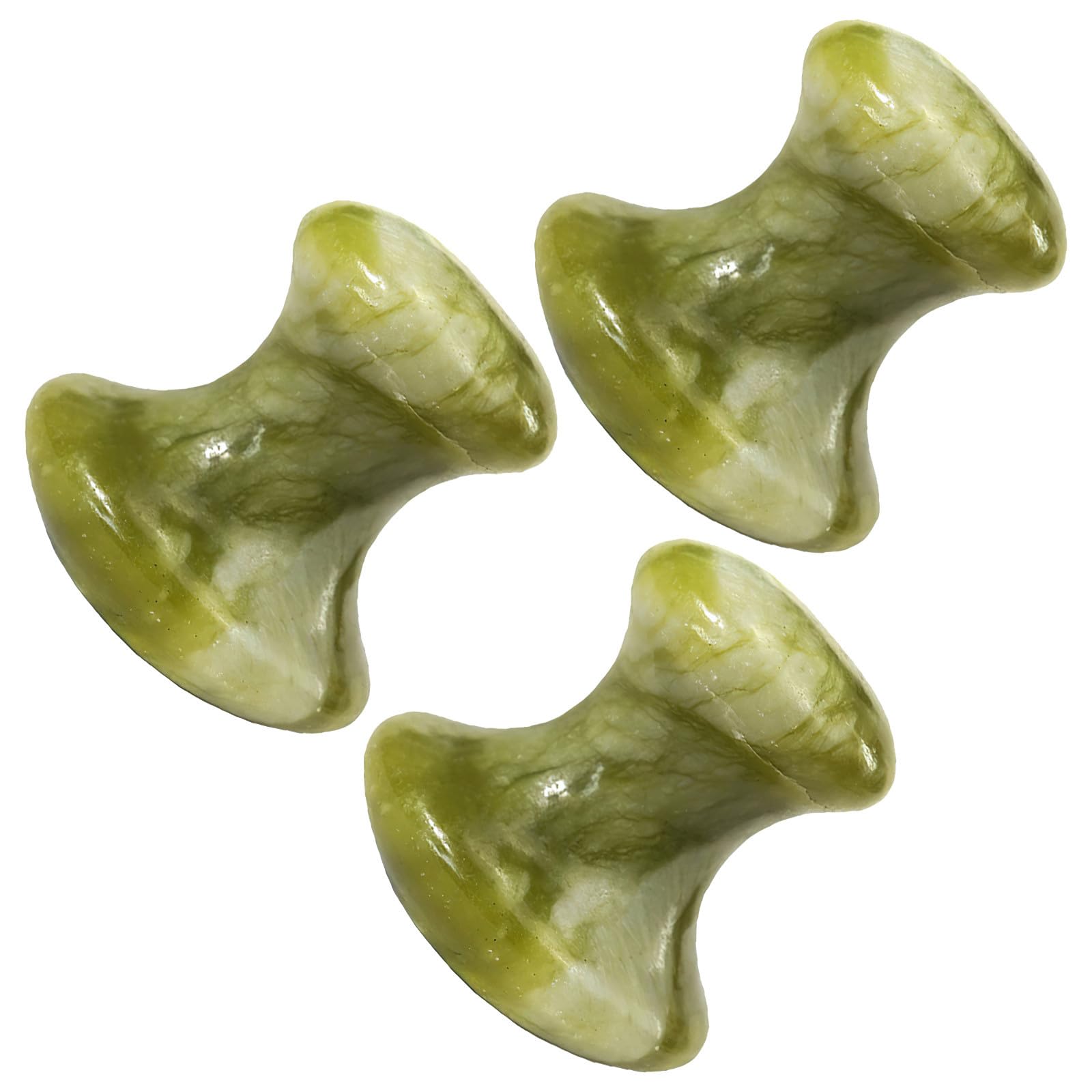 INOOMP 3pcs Green Jade Mushroom Face Massage Stones Multifunctional Portable Facial Massagers Gua Sha Tools for Women Home Spa Relaxation