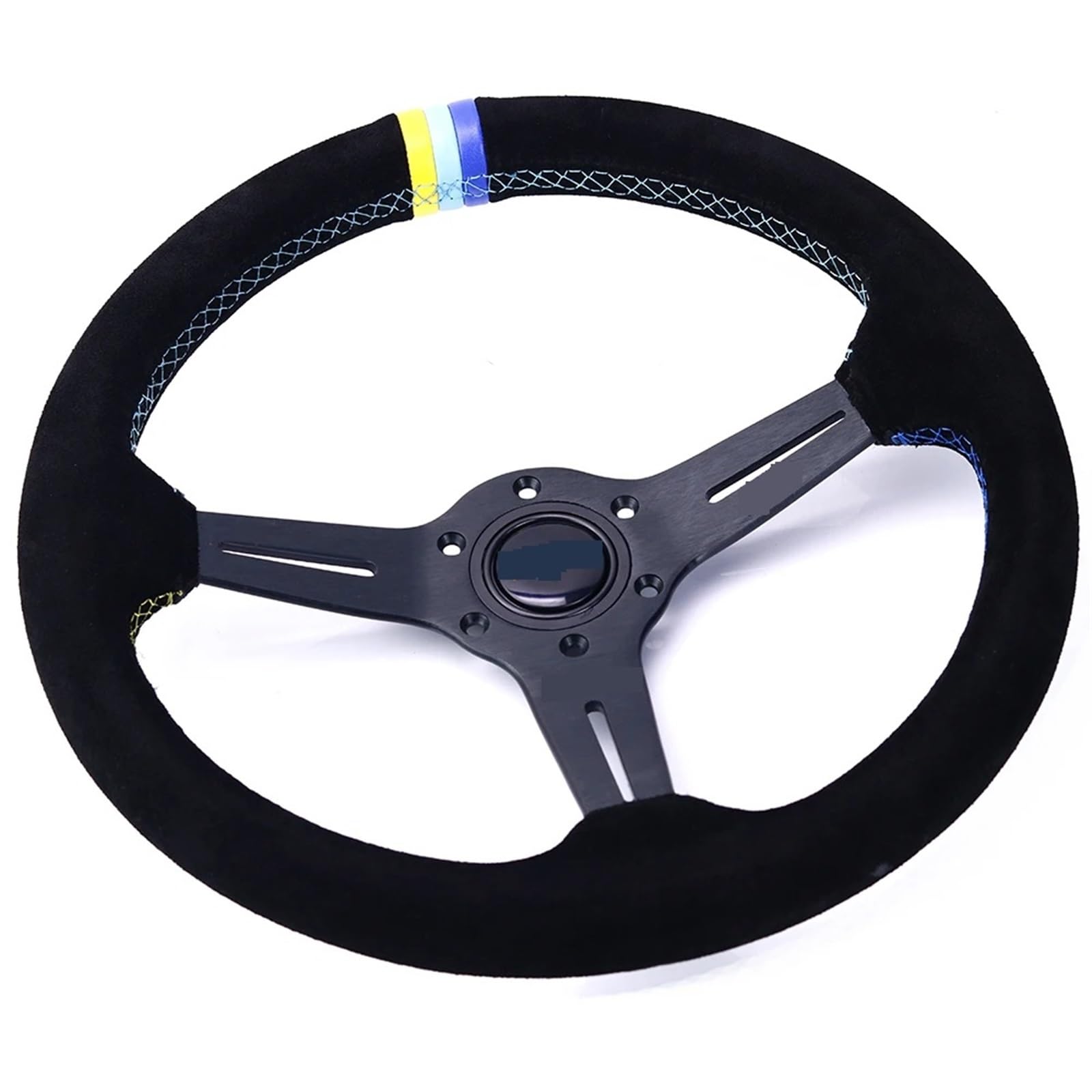 Volant Volant de course de voiture en cuir suédé de 14 pouces/350 mm avec coutures en 3 couleurs