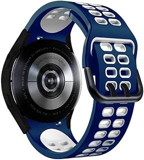 ELMO3EZZ سوار ساعة بديل من السيليكون بلونين من ، متوافق مع ساعة سامسونج جالكسي 5/5 برومقاس 45 ملم وجالكسي 4 كلاسيك مقاس 46/42 ملم وجالكسي 5/4 مقاس 44/40 ملم، مع طرف بنهاية منحنية (Blue @ White)