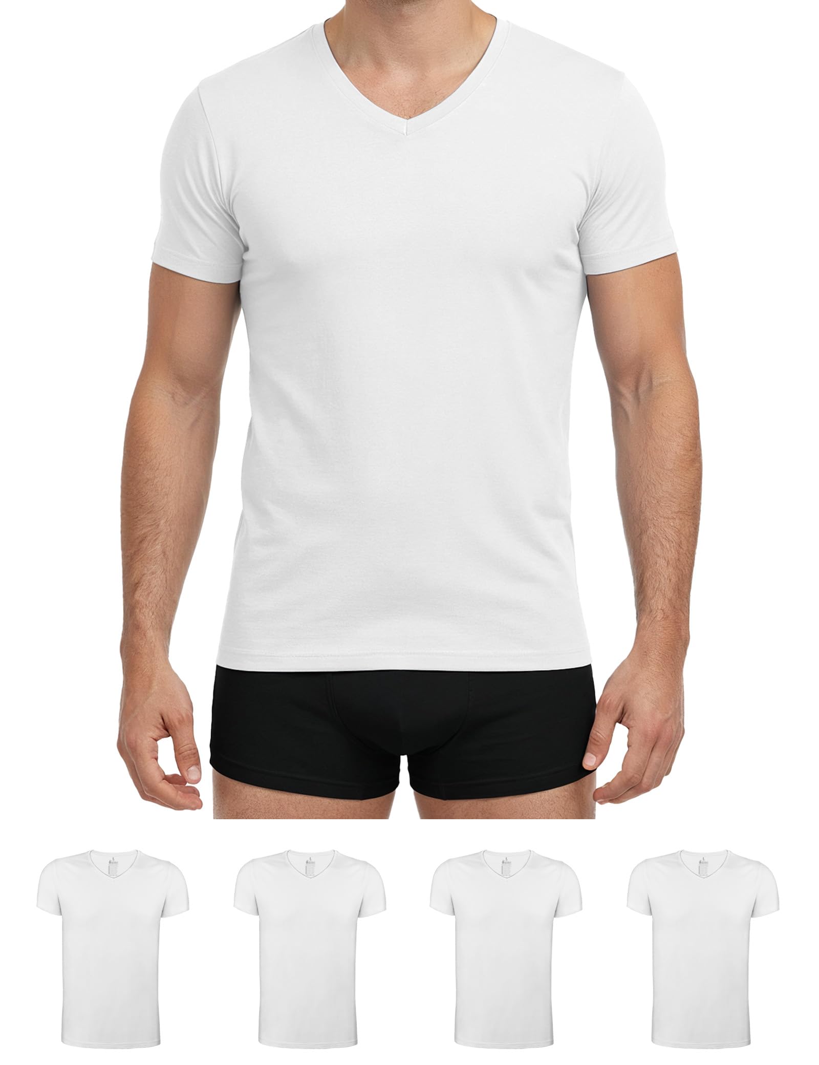 ALPIDEX 4-Pack Men's T-Shirts V-Neck Bussines Undershirts Short Sleeve Stretch Underwear Vests, Size:XL, Colour:White