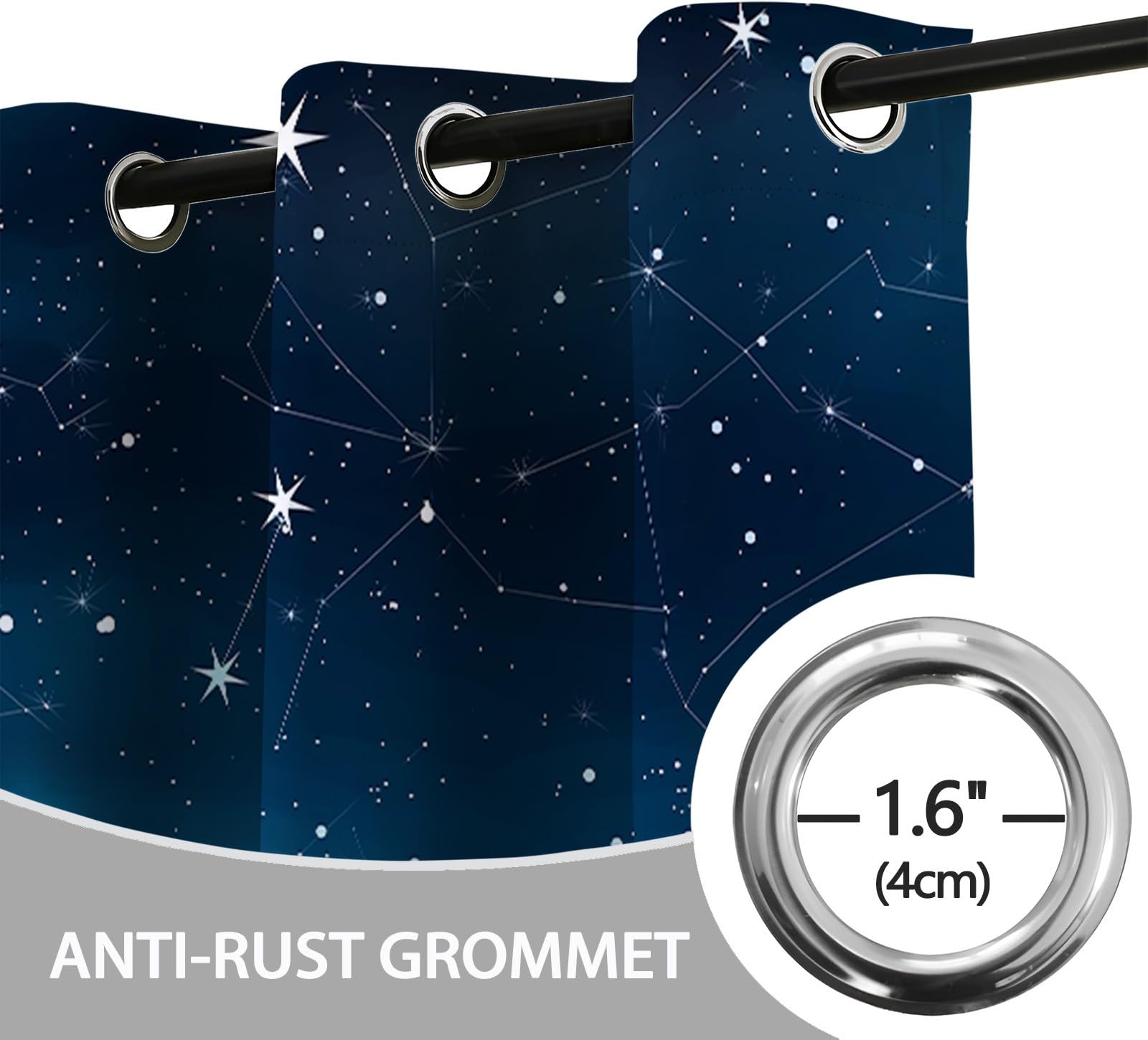Lot de 2 rideaux occultants à isolation thermique avec œillets pour chambre à coucher et salon - Étoiles Et Constellations Rideau de fenêtre pour Enfants Chambre- Bleu Étoilé 220 x 215cm (l x P)