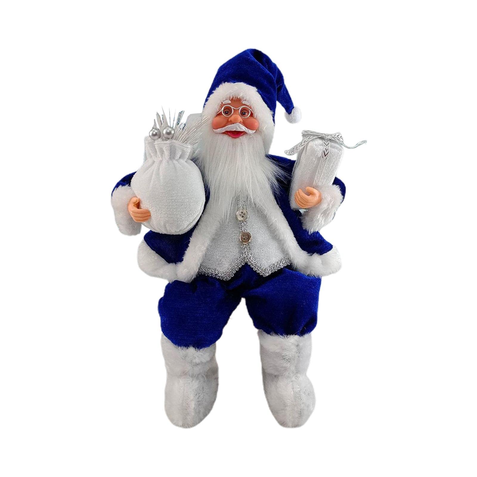 Figurine de Père Noël assis bleu pour décoration de sapin et table