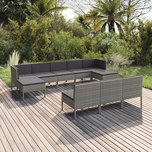KCCKOM Garden Furniture Set 10 Piece Patio Lounge Set with Cushions Poly Rattan Gray