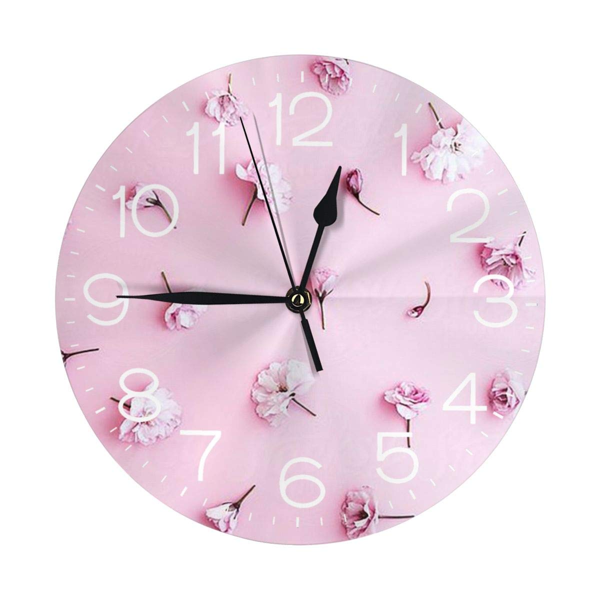 Amazon.co.jp: 掛け時計 連続秒針 壁掛け時計 ピンクの花 静音