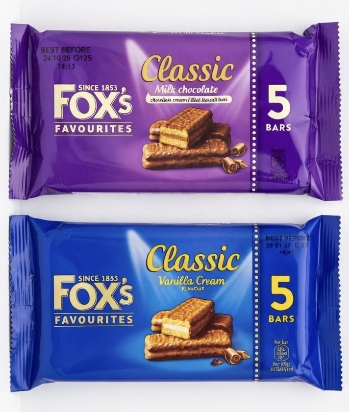 Foxs Favourites Classic Biscuit Bars Bundle Milk Chocolate & Vanilla Cream Cream Filled Biscuits 2 x 5 Bar Packs 10 Bars Total