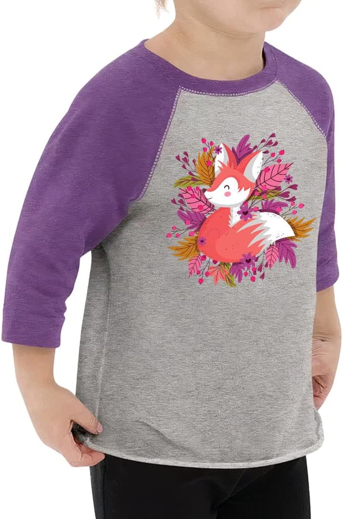 Cool Fox Toddler Baseball T-Shirt - Cute Kawaii 3/4 Sleeve T-Shirt - Cool Art Kids' Baseball Tee