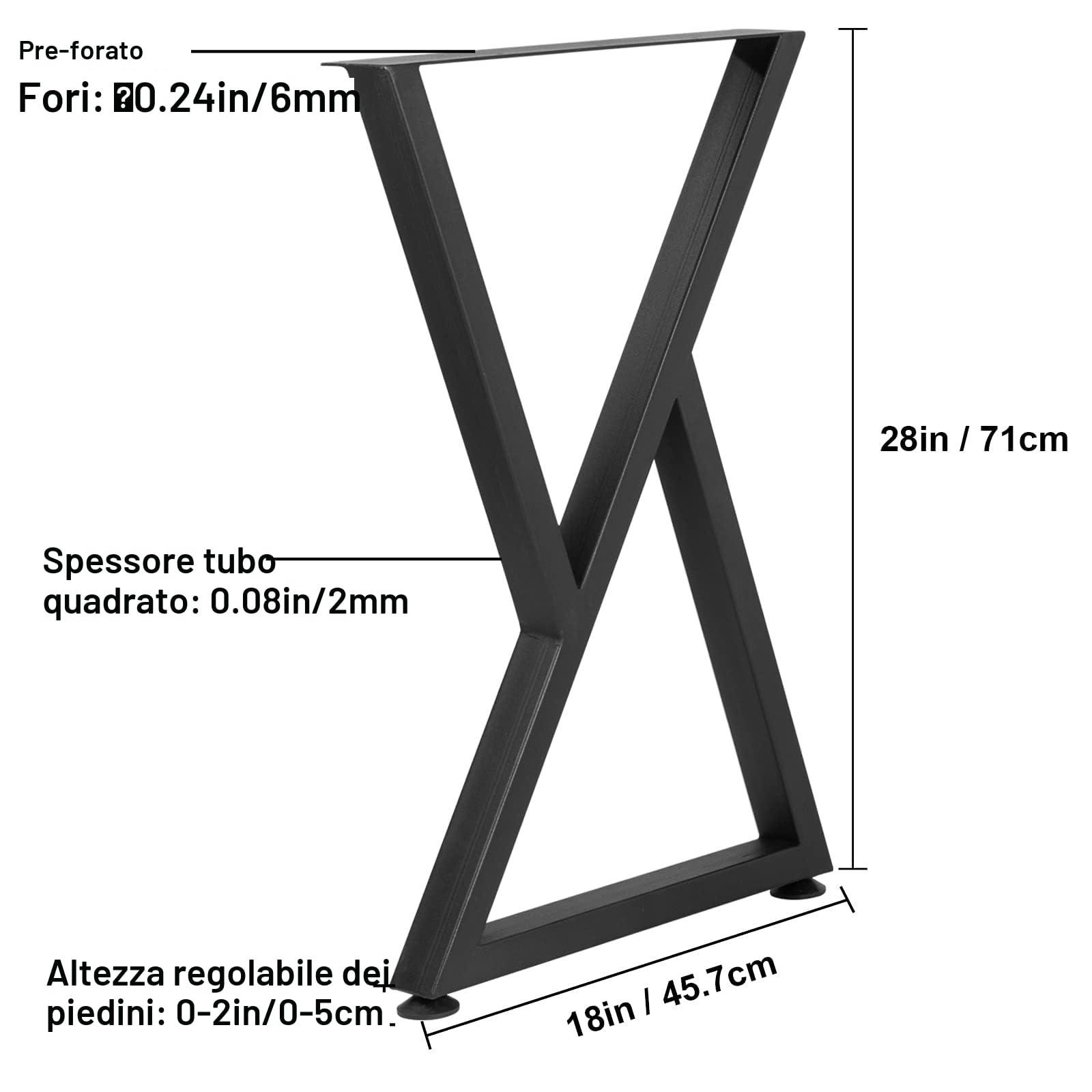 VEVOR Gambe da tavolo, 71,1 x 45,7 cm, set da 2 pezzi, gambe robuste per panca a forma di Z in metallo, struttura in ferro battuto, mobili fai da te per tavolo da pranzo con protezioni in gomma,