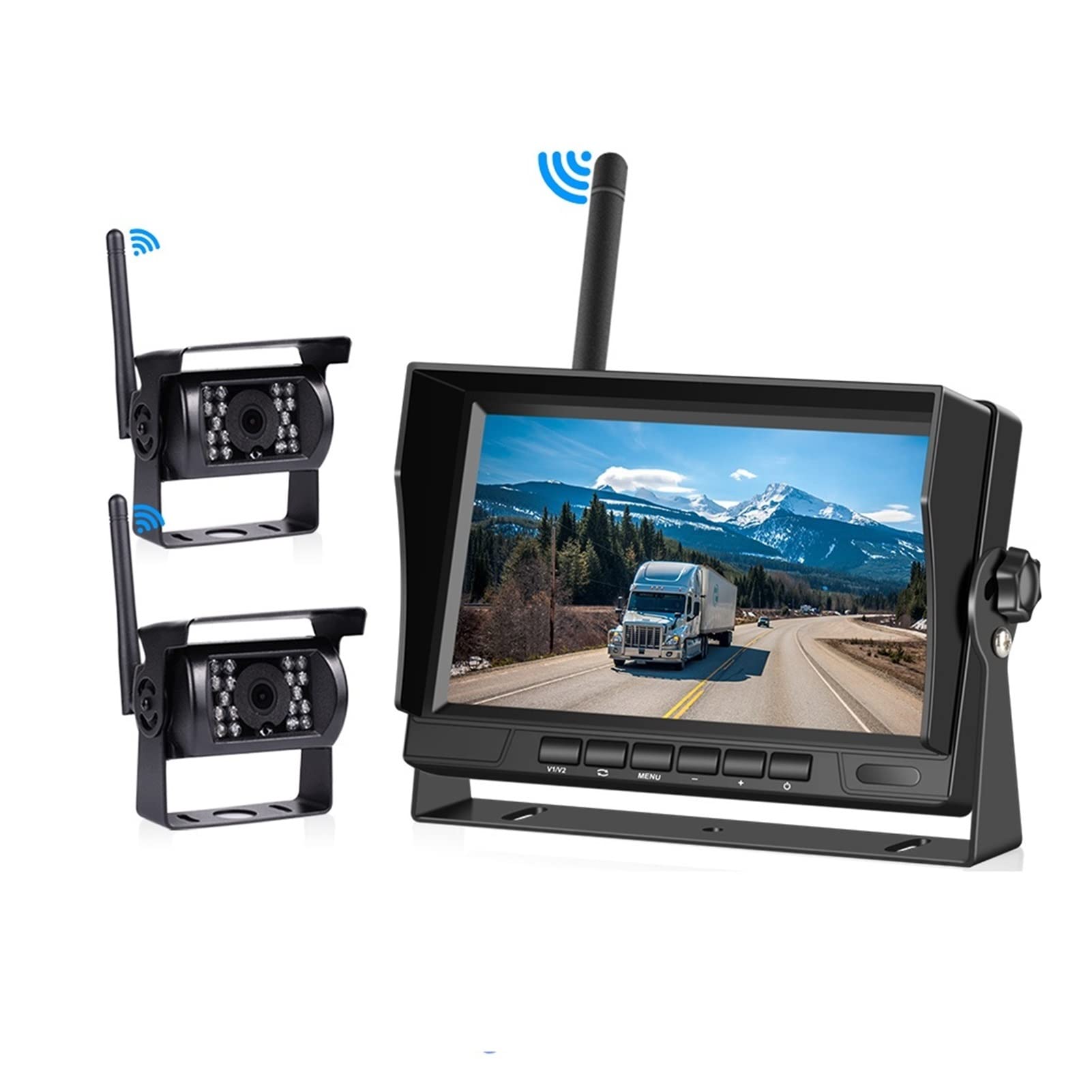 GPS pour Voiture, Surveillance de Voiture 7 Pouces Sauvegarde Camion sans Fil Affichage la Vue arrière et caméra Sauvegarde inversée WiFi for RV Autobus télé Écran d'affichage(1 Camera)