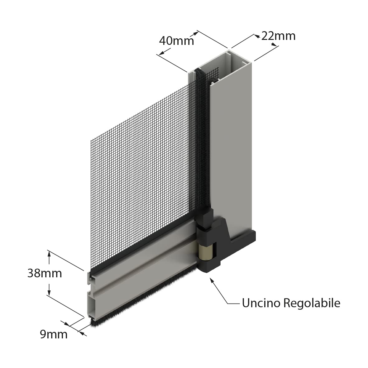Zanzariera verticale per finestre 32 mm Mini ultra sottile su misura personalizzabile a rullo con molla telaio con profilo robusto e resistente in alluminio Made in Italy Noce Scuro
