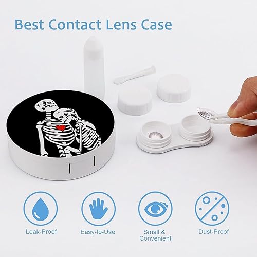 Miniatura 3 de Skull Love In Heart Estuche para lentes de contacto con espejo, portátil, kit de viaje con solución limpiadora de lentes, pinzas para botellas,