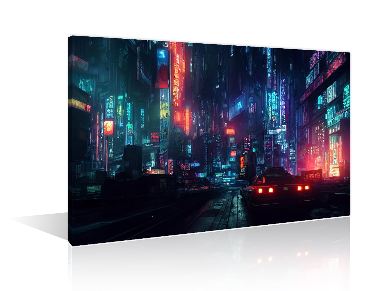 Abstract Art Pictures Home Decor Posters & Prints 1 Pieces Cityscape of Cyberpunk City at Night Wall Art for Living Room Print on Canvas Ready to Hang (12" Wx18 H)