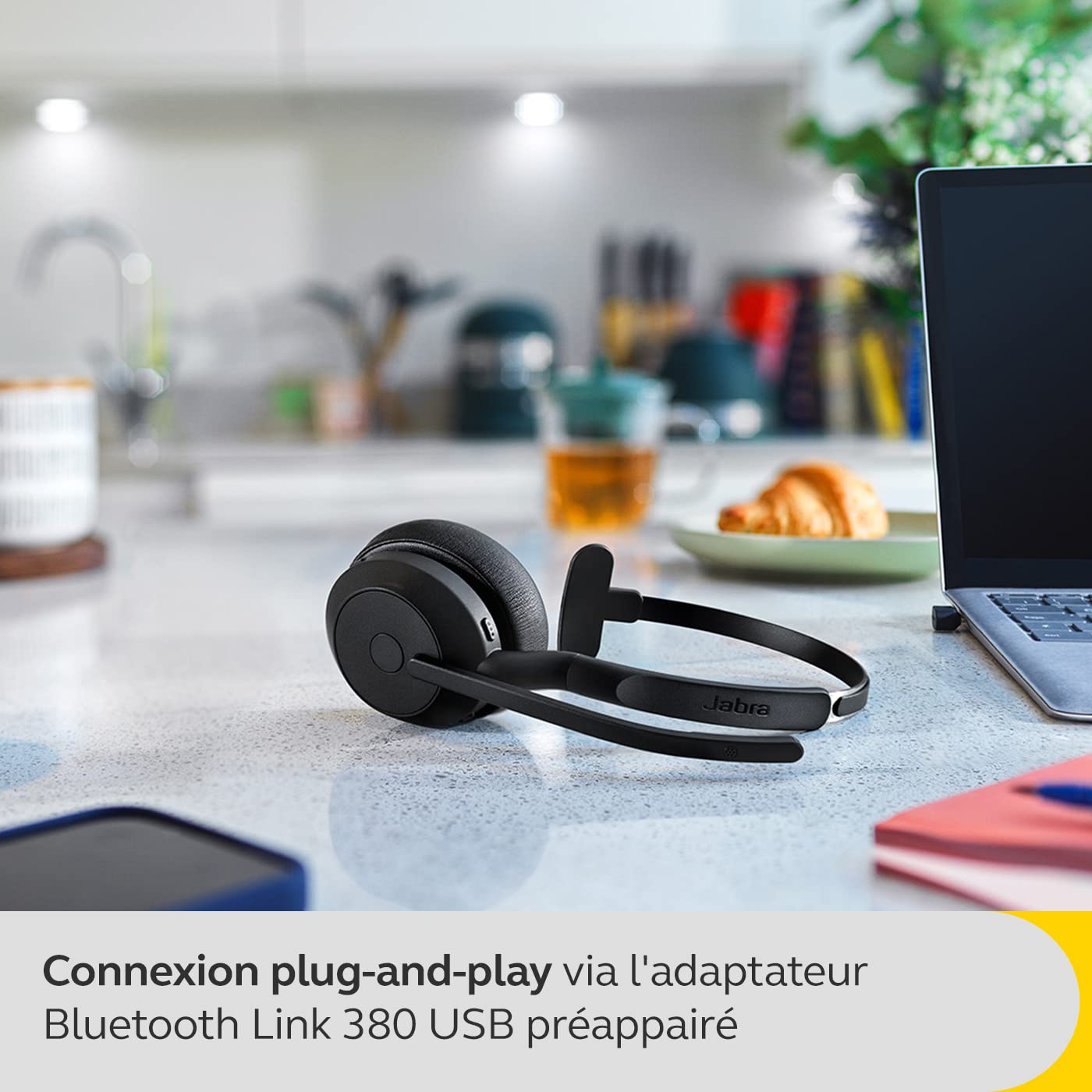 Jabra Evolve2 55 Micro-casque sans fil mono avec technologie Jabra Air Comfort, micros à réduction de bruit et ANC. Certifié MS Teams, fonctionne avec toutes les plateformes - Noir