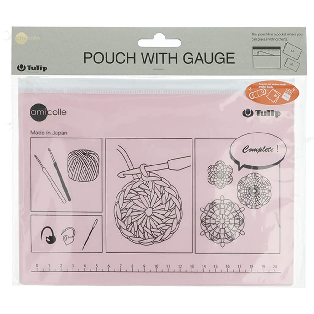 Tulip Crochet Pouch with Integrated Gauge and Accessories, Pink