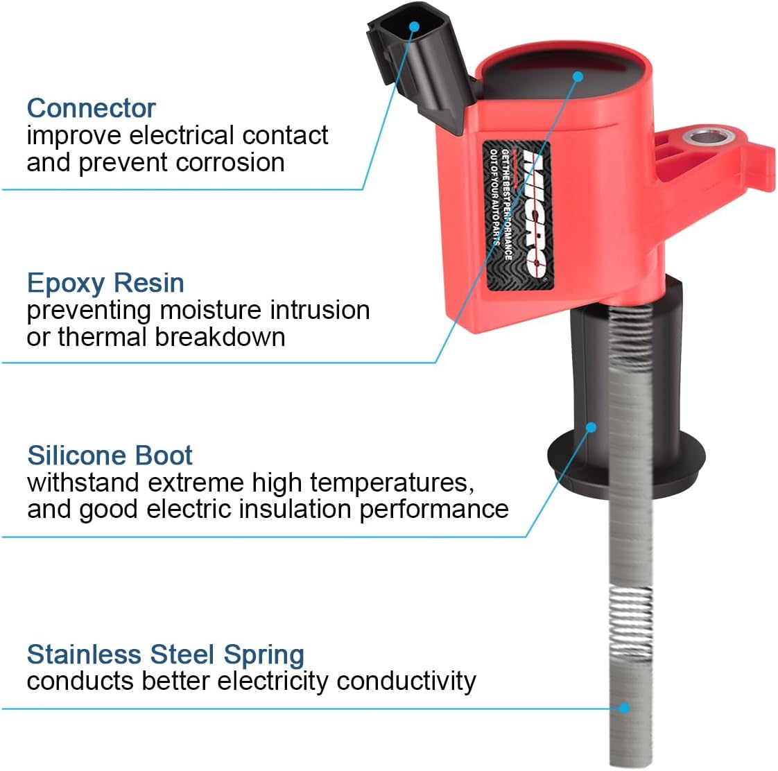 Micro High Performance 8 PACK Straight Boot Ignition Coils 15% More Energy F-150 for Ford Lincoln Mercury V8 V10 4.6l 5.4l 6.8l Compatible with DG511 C1541 FD508-Upgrade (RED)