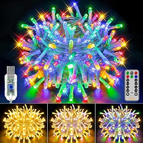 Ollny Christmas Tree Fairy Lights - 100LED 10m Outdoor/Indoor Christmas Decorations Xmas Lights Mains Powered with 11 Modes/Remote String Lights USB Plug in for Bedroom/Windows/Garland/Door/Gifts Cover