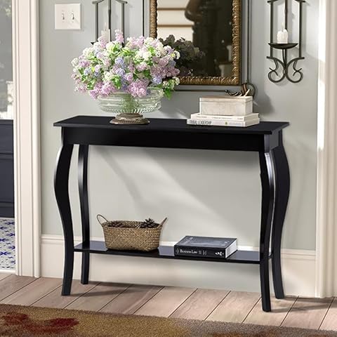 ChooChoo Narrow Console Table, Chic Accent Sofa Table, Entryway Table, Black Cover