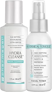 Pharmagel Hydra Cleanse Facial Cleanser & Botanical Tonique Facial Toner Bundle | Age Defying Face Wash & Moisturizing Toner | Hydrating & Revitalizing for All Skin Types - 3 fl. oz. + 2.9 fl. oz.