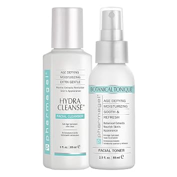 Pharmagel Hydra Cleanse Facial Cleanser & Botanical Tonique Facial Toner Bundle | Age Defying Face Wash & Moisturizing Toner | Hydrating & Revitalizing for All Skin Types - 3 fl. oz. + 2.9 fl. oz.