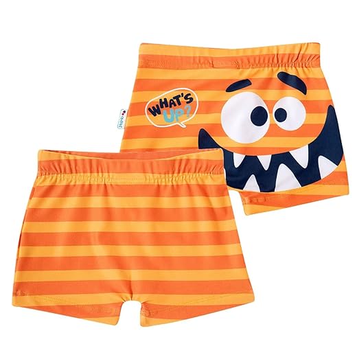 Sunga Boxer Infantil Proteção UV Monstro Divertido Laranja Tip Top