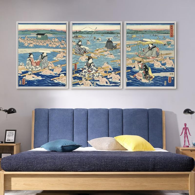 Toile Hiroshige Oigawa Ford triptyque mural pour salon zen