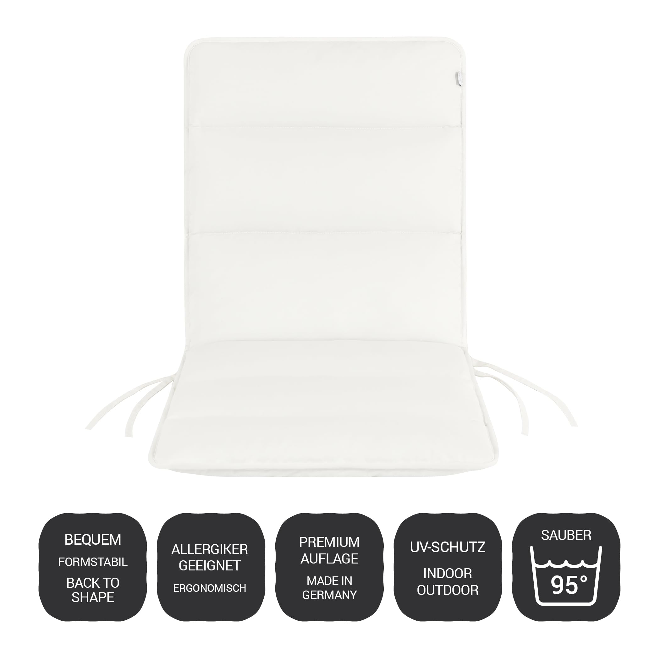 HAVE A SEAT - Lot De 2 Coussins De Jardin Pour Chaise à Dossier Bas - 100x48 Cm, épaisseur 6 Cm - Lavable 95°C, Blanc Crème