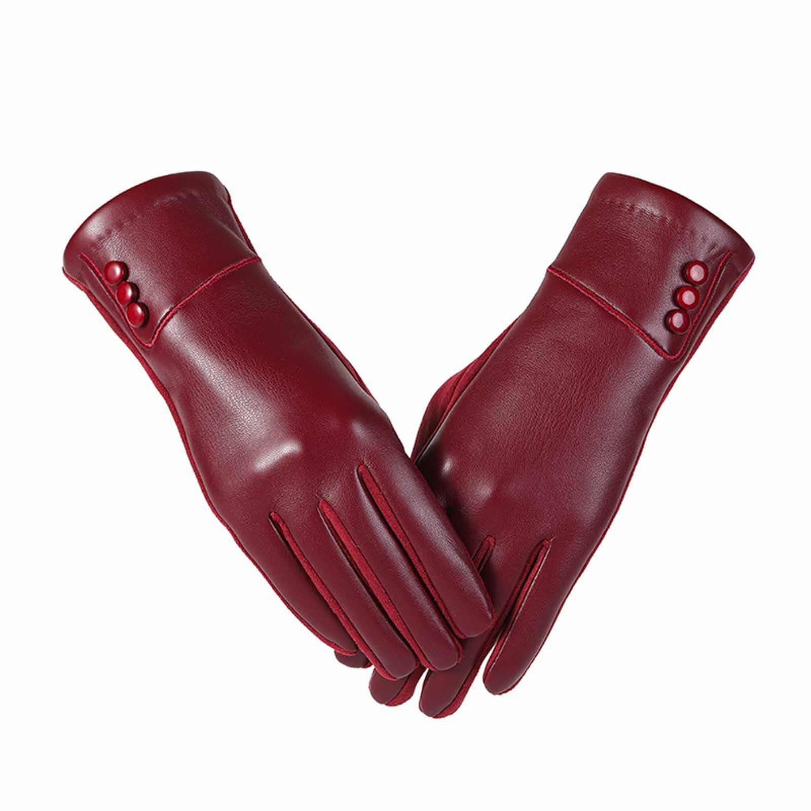 Women Leather Touch Screen Gloves, Winter Gloves for Ladies, Warm Touchscreen Windproof Texting Cashmere Lined Gloves