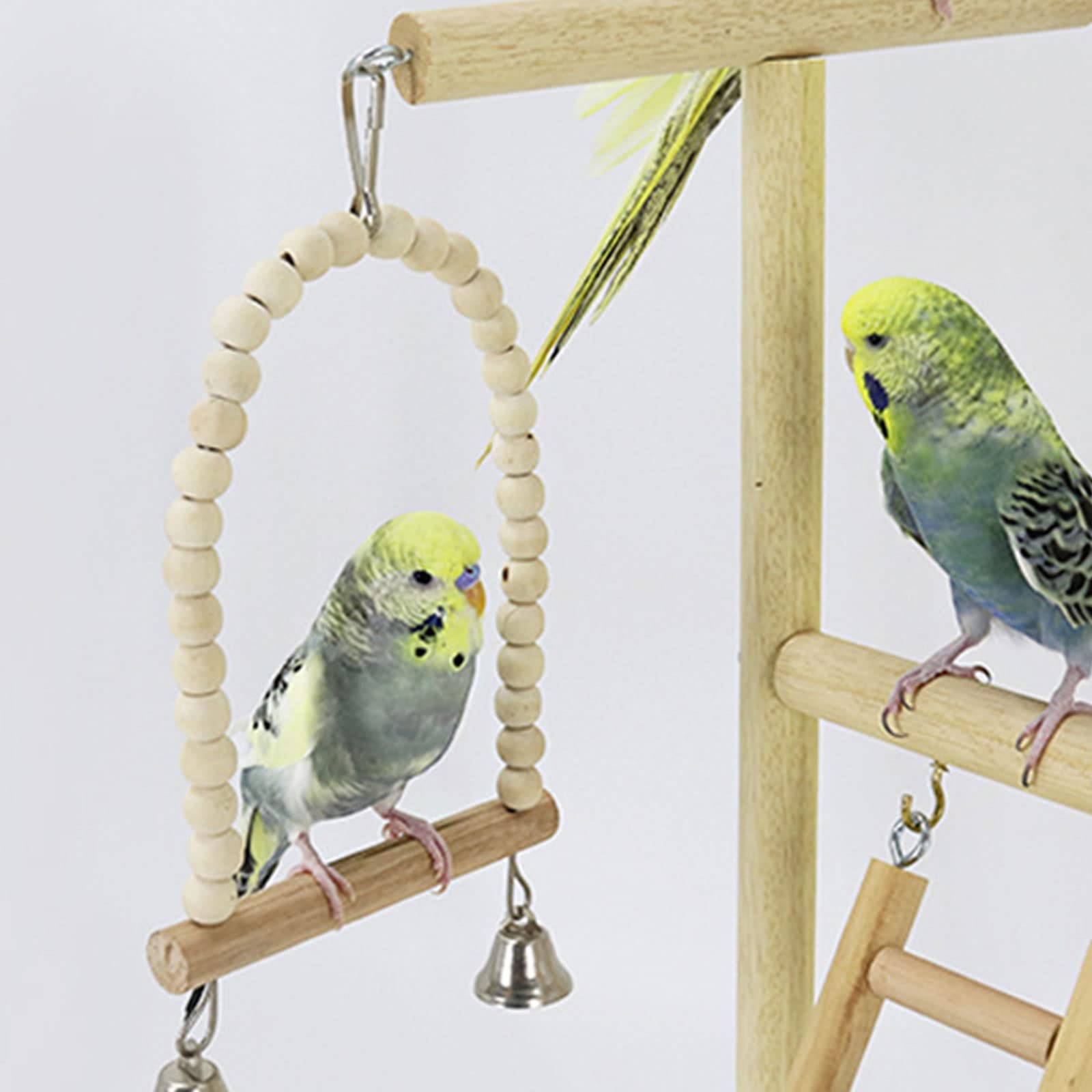 Vogelsitzstange, Papageienständer, Nymphensittiche, Spielständer, Spielzeug mit Holzleiter, Schaukel, Kauspielzeug, Futternäpfe, Spielen und Training, Vogelspielplatz, Sitzstangenständer aus Naturholz